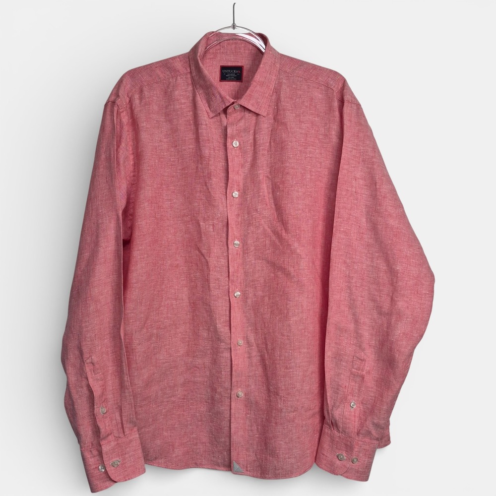 UNTUCKit Mens XL Red 100% Linen Shirt Long Sleeve Button Down Coral Light Weight